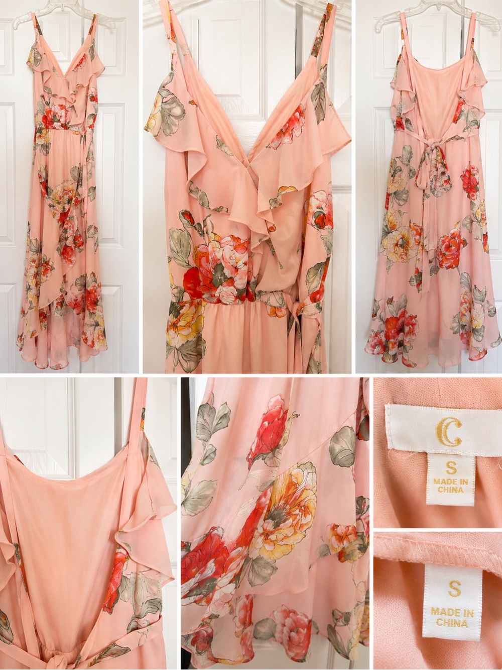 Women’s Pink Floral Ruffle High-Low Maxi Dress | Size Small